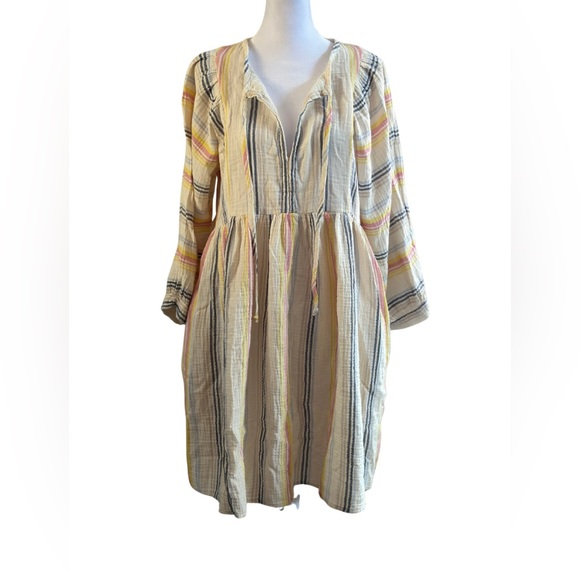Sundry Striped Gauze Peasant Dress - Picture 2 of 7